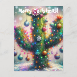 Cartão Postal Saguaro Cactus Whimsical Snowflakes de Natal