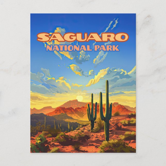Cartão Postal Saguaro National Park Arizona Desert Cactus Retro (Frente)