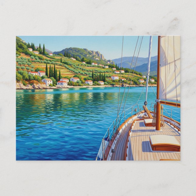 Cartão Postal Saiboat em Corfu Grécia Viagem (Frente)