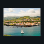 Cartão Postal Sailing in Azores<br><div class="desc">Sailing boat in scenic blue water bay at Faial island,  Azores,  Portugal and Horta city in the background.

Amazing & Scenic travel photos from all around the world.</div>