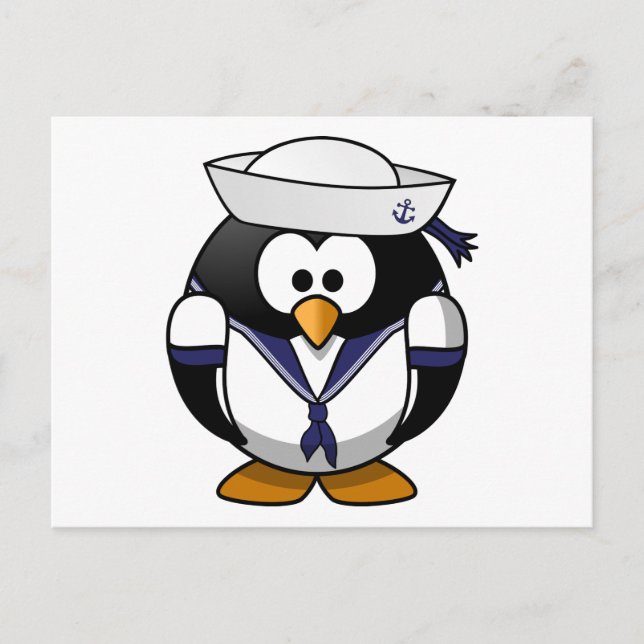Cartão Postal Sailor Penguin Cute Cartoon (Frente)