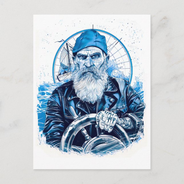 Cartão Postal Sailor Steering Ship Wheel In Maritime Setting (Frente)