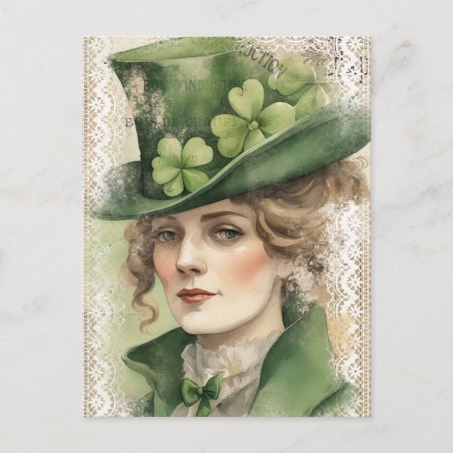 Cartão Postal Saint Patrick Day Vintage Mulher (Frente)