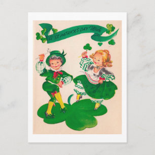 Cartão Postal Saint Patrick's Day Boy & Girl, Vintage