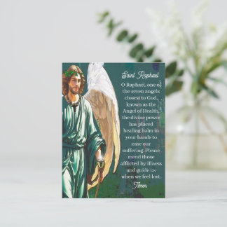 Cartão Postal Saint Raphael Healing Archangel Angel Prayer Blank