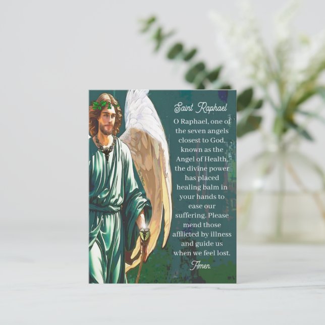 Cartão Postal Saint Raphael Healing Archangel Angel Prayer Blank (Em pé/Frente)