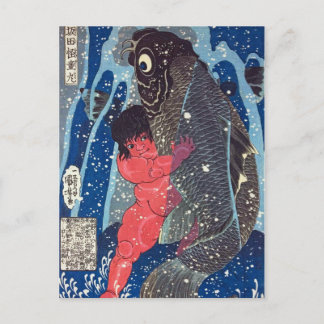 Cartão Postal Sakata Kaidō-maru luta com uma carpa gigante
