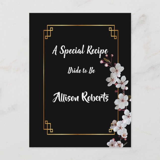 Cartão Postal Sakura branca e Armação dourada Chá de Noiva (Frente)