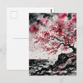 Cartão Postal Sakura Costeira - Cerejeiras em Estilo Aquarela
