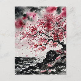 Cartão Postal Sakura Costeira - Cerejeiras em Estilo Aquarela