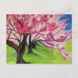 Cartão Postal Sakura Japonês Cherry Blossom watercolor art