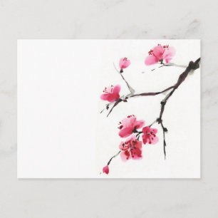 Cartão Postal Sakura Rosa – Arte Minimalista de Tinta de Primave