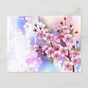 Cartão Postal Sakura rosa no fundo da pintura
