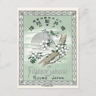 Cartão Postal Sakura Vintage Rótulo de Seda Japonês