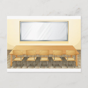 Cartão Postal Sala de aula com quadro branco e cadeiras