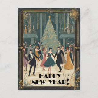 Cartão Postal Sala de Dança Art Deco Feliz Ano Novo