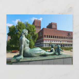 Cartão Postal Sala Municipal de Oslo, estátua