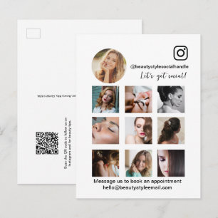 Cartão Postal Salão de Beleza Promocional com código QR nas Mídi