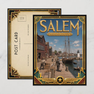 Cartão Postal Salem Massachusetts Arte Deco Vintage Idade Dourad