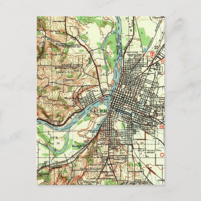 Cartão Postal Salem Oregon Vintage Map (Frente)