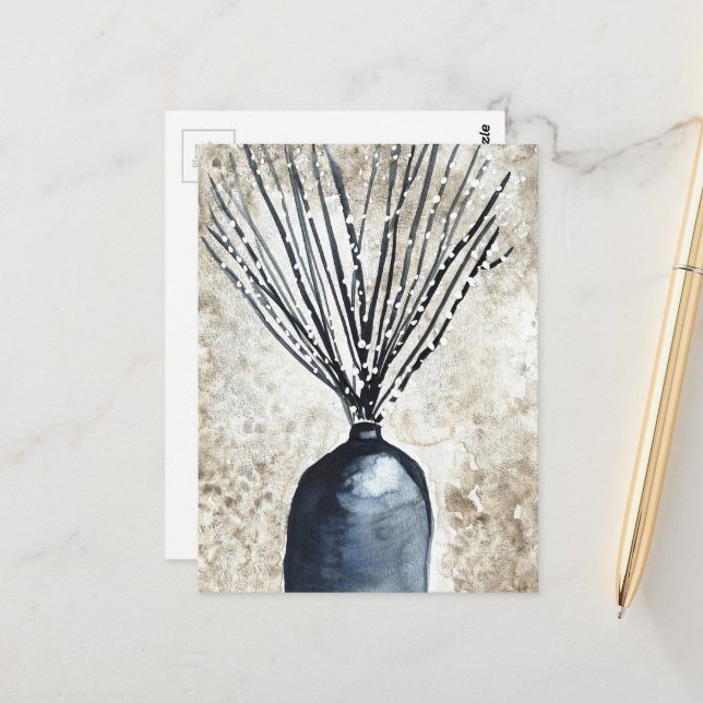 Cartão Postal Salgueiro em vaso aquarela (Frente/Verso In Situ)