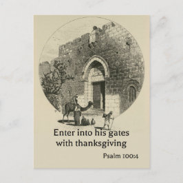 Cartão Postal Salm 100:4 no pano de fundo dos muros de Jerusalém