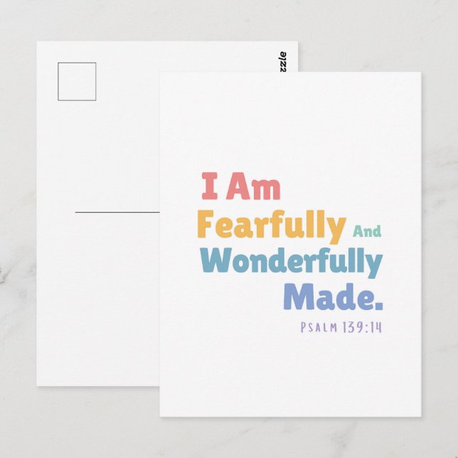 Cartão Postal Salm 139:14 Crianças Bíblia Verse Christian Nurser (Frente/Verso)