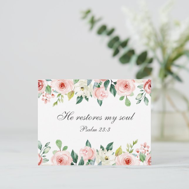 Cartão Postal Salm 23:3 Ele Restaura minha Bíblia de Alma Verso  (Em pé/Frente)