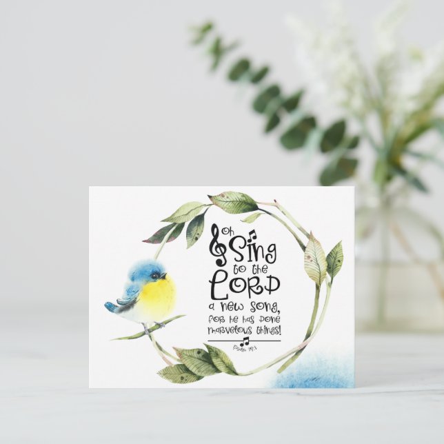 Cartão Postal Salm 98:1 Cante ao Senhor uma Bíblia de Música Nov (Em pé/Frente)