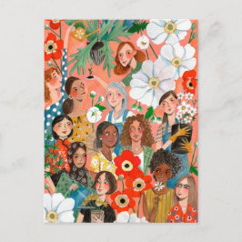 Cartão Postal Salmão elegante Dia Internacional da Mulher Floral