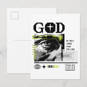 Cartão Postal Salmo 121:2 Neon Lima Olho de Deus Arte CRT Glitch