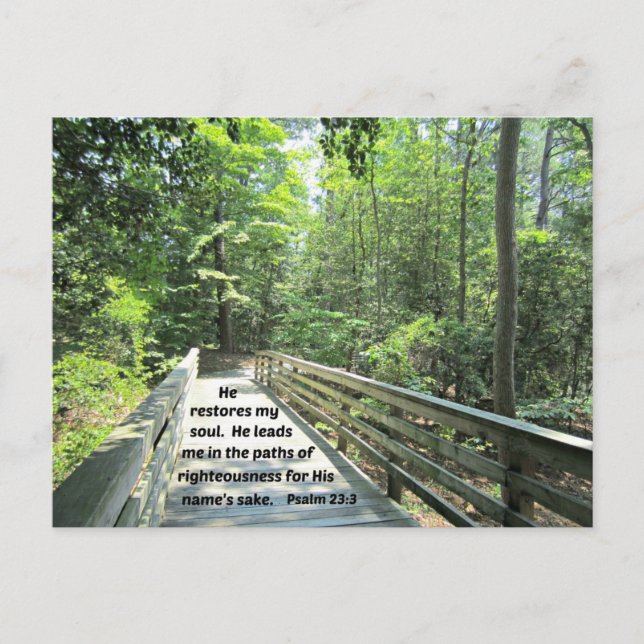 Cartão Postal Salmo 23:3 Ele restaura minha alma, Ele me conduz  (Frente)