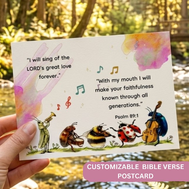 Cartão Postal Salmo 89:1 Cute Insect Orchestra Versículo Cristão (Criador carregado)