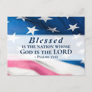 Cartão Postal Salmos 33:12 Bendita é a Nação Bandeira EUA