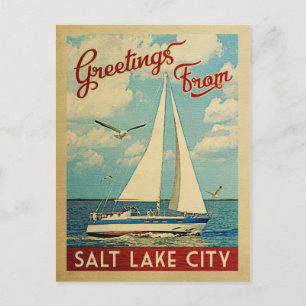 Cartão Postal Salt Lake City Sailboat Viagens vintage Utah