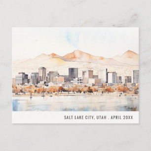 Cartão Postal Salt Lake City, Utah Aquarela Paisagem Viagem