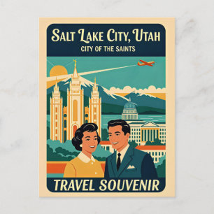 Cartão Postal Salt Lake City Utah – Viagem Retro dos Anos 1950