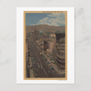 Cartão Postal Salt Lake City, Utah - Vista da Rua Principal.