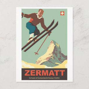 Cartão Postal Salto de Esqui em Zermatt, Suiça
