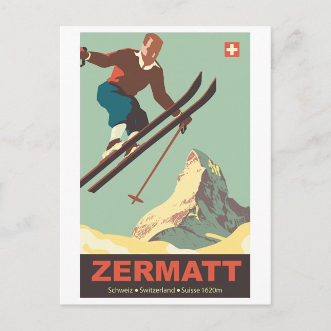 Cartão Postal Salto de Esqui em Zermatt, Suiça (Frente)