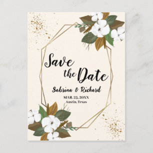 Cartão Postal Salvar a Data de Casamento Floral Marrom e Creme