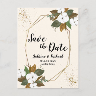 Cartão Postal Salvar a Data de Casamento Floral Marrom e Creme