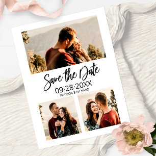 Cartão Postal Salvar a Data de Casamento Moderno com 3 Fotos em 