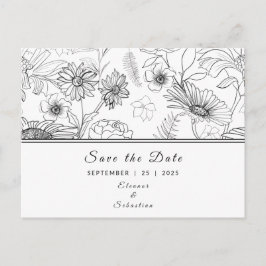 Cartão Postal "Salvar a data" padrão de flores de margarida pret