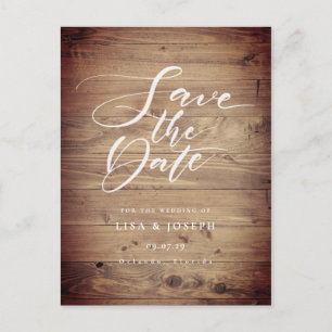 Cartão Postal Salvar a Data Rústico em Madeira com Letra
