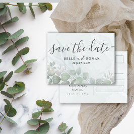 Cartão Postal Salvar a Data Rústico Eucalipto Sage Verde 