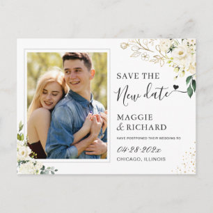 Cartão Postal Salvar a Nova Data Floral Verde Branco Foto