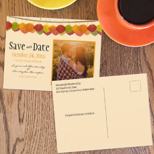 Cartão Postal Salvar data de foto personalizada Folhas de Aspen