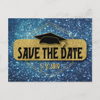 Cartão Postal Salvar O Boné De Formando Azul Dourado De Graduaçã