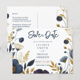 Cartão Postal Salvar o Elegante Floral Dourado Amarelo Marinho d